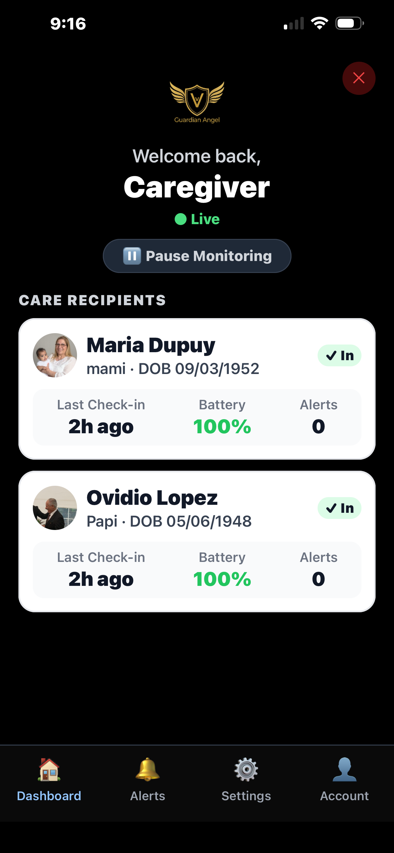 Caregiver dashboard
