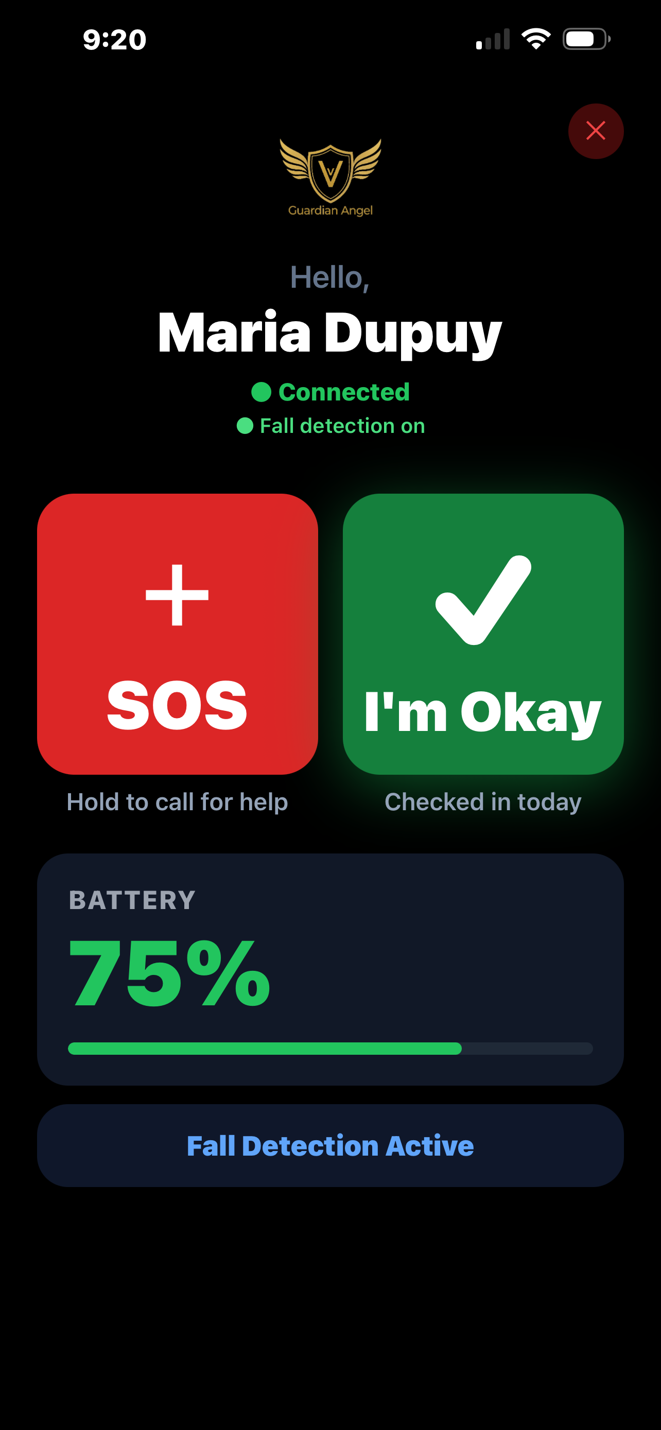 Recipient check-in screen